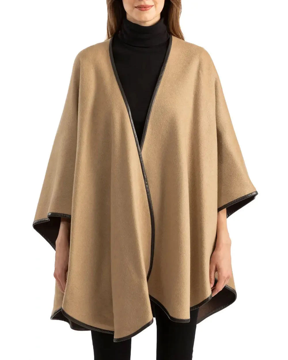 Camel and Chocolate Leather Trimmed Reversible U-Cape