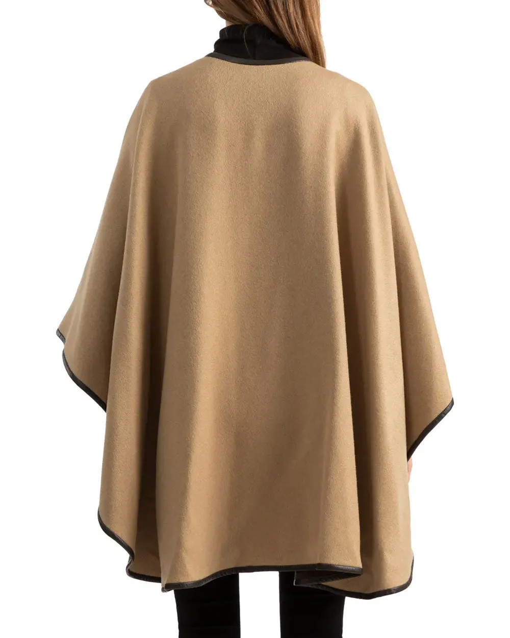 Camel and Chocolate Leather Trimmed Reversible U-Cape