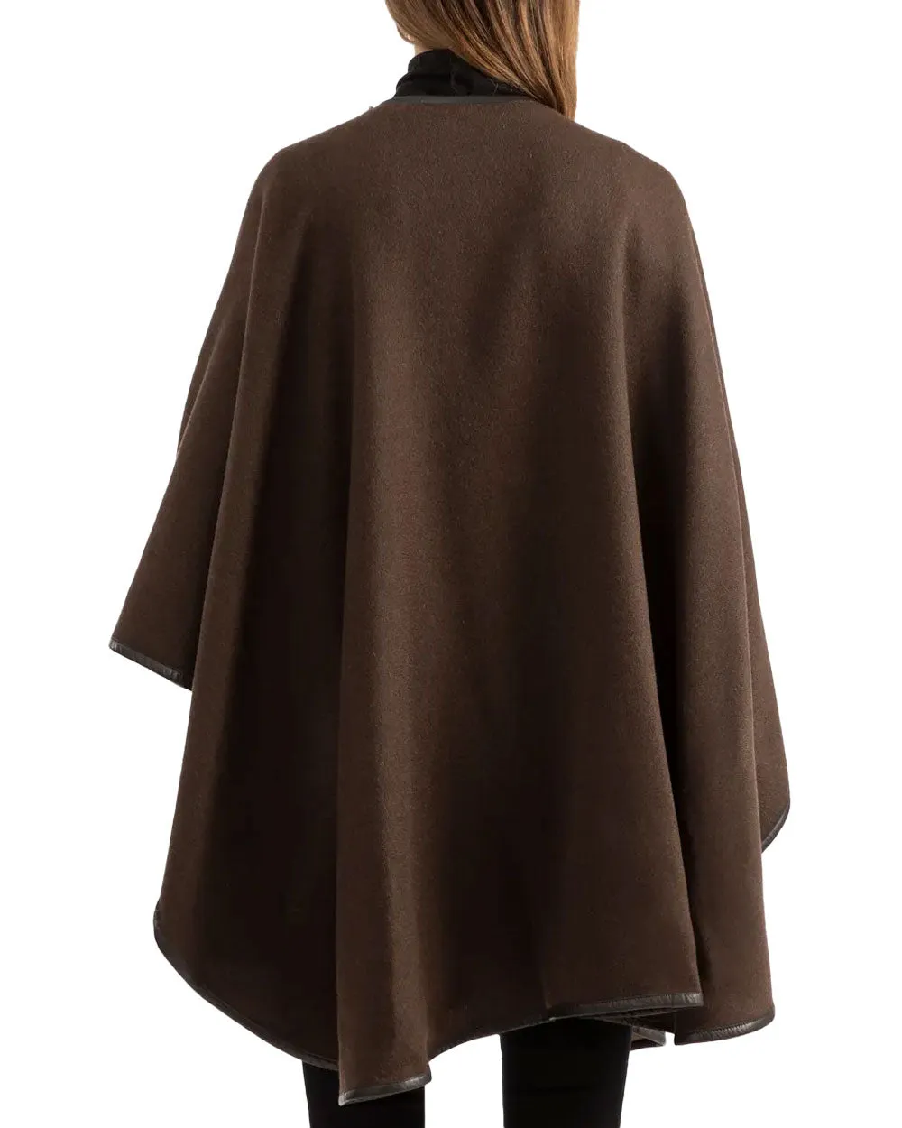 Camel and Chocolate Leather Trimmed Reversible U-Cape