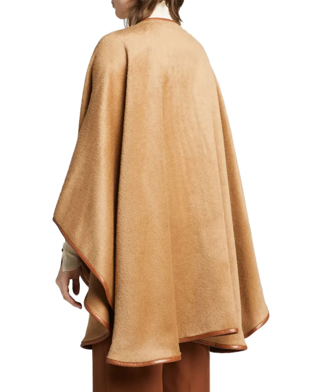 Camel Baby Alpaca Leather Trimmed U-Cape