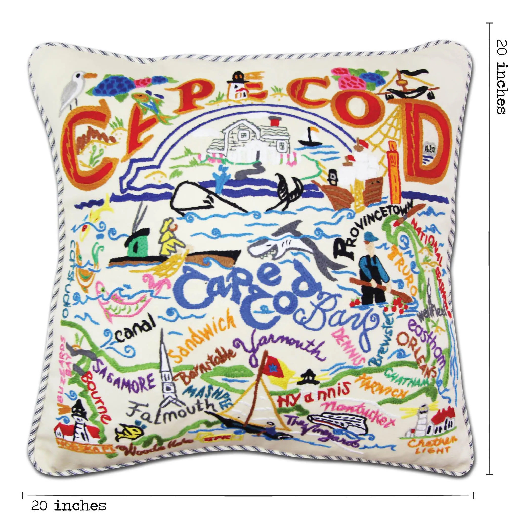 Cape Cod Hand-Embroidered Pillow