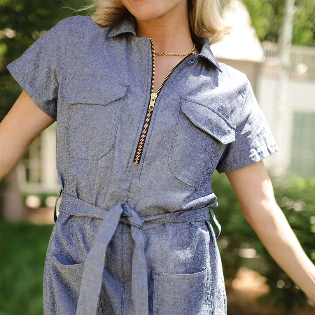 Cape Cod Zip-Up Dress, Chambray Black