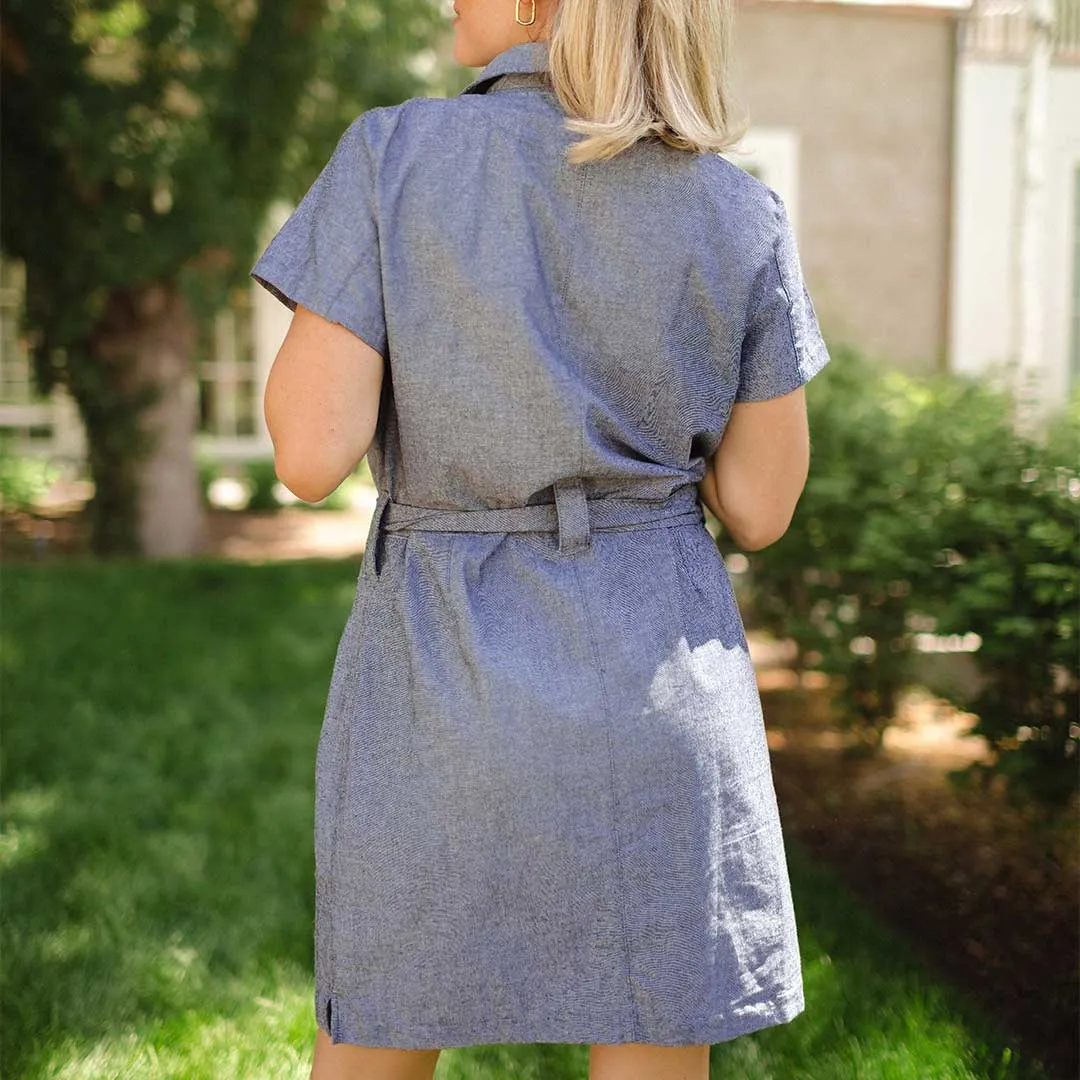 Cape Cod Zip-Up Dress, Chambray Black