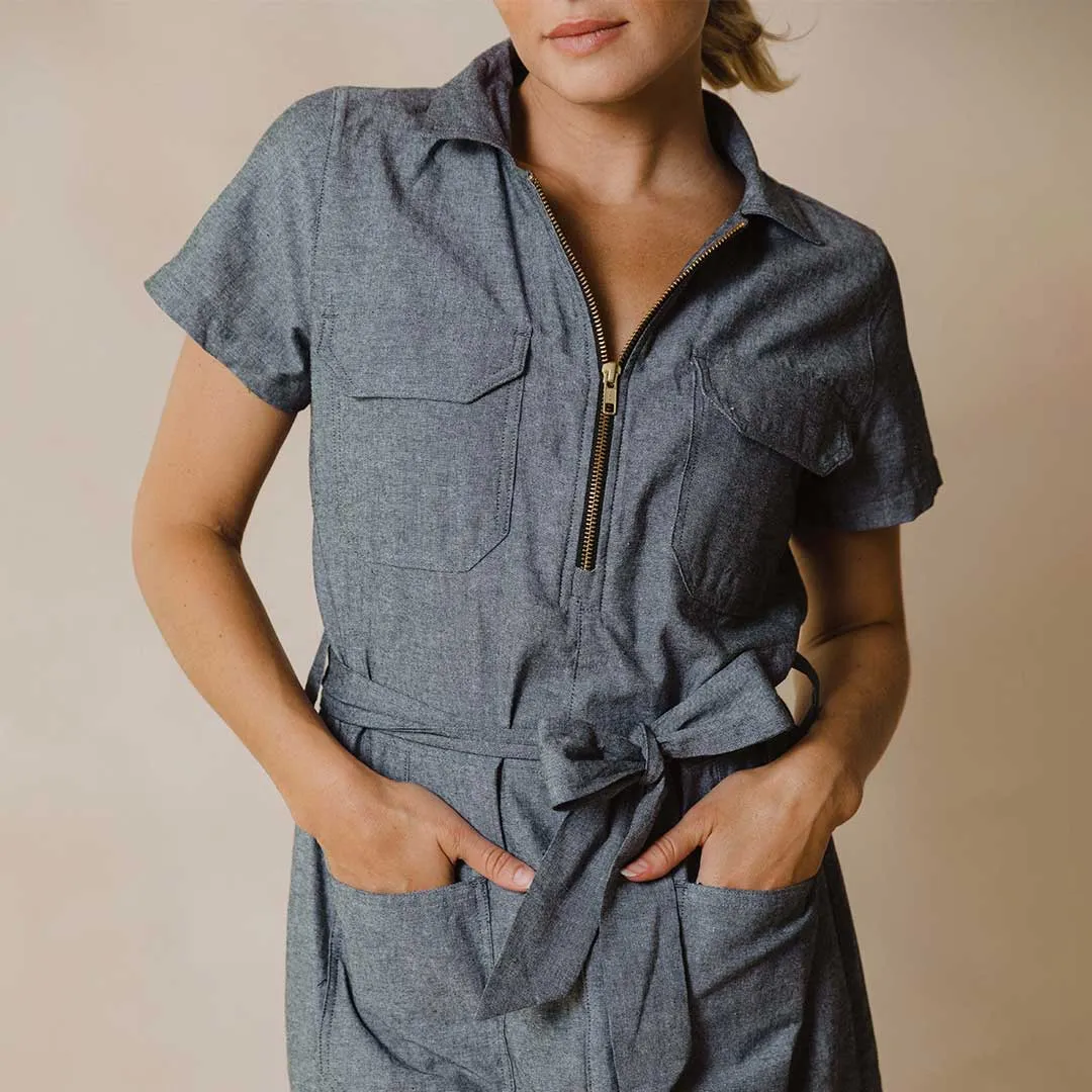 Cape Cod Zip-Up Dress, Chambray Black