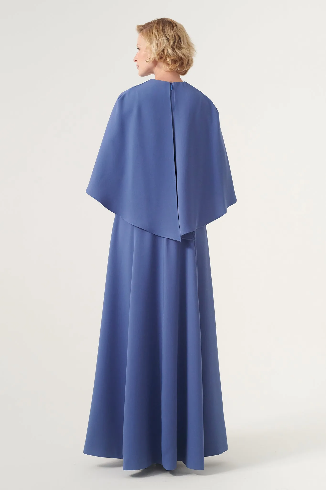 Cape detail jewel neckline long dress