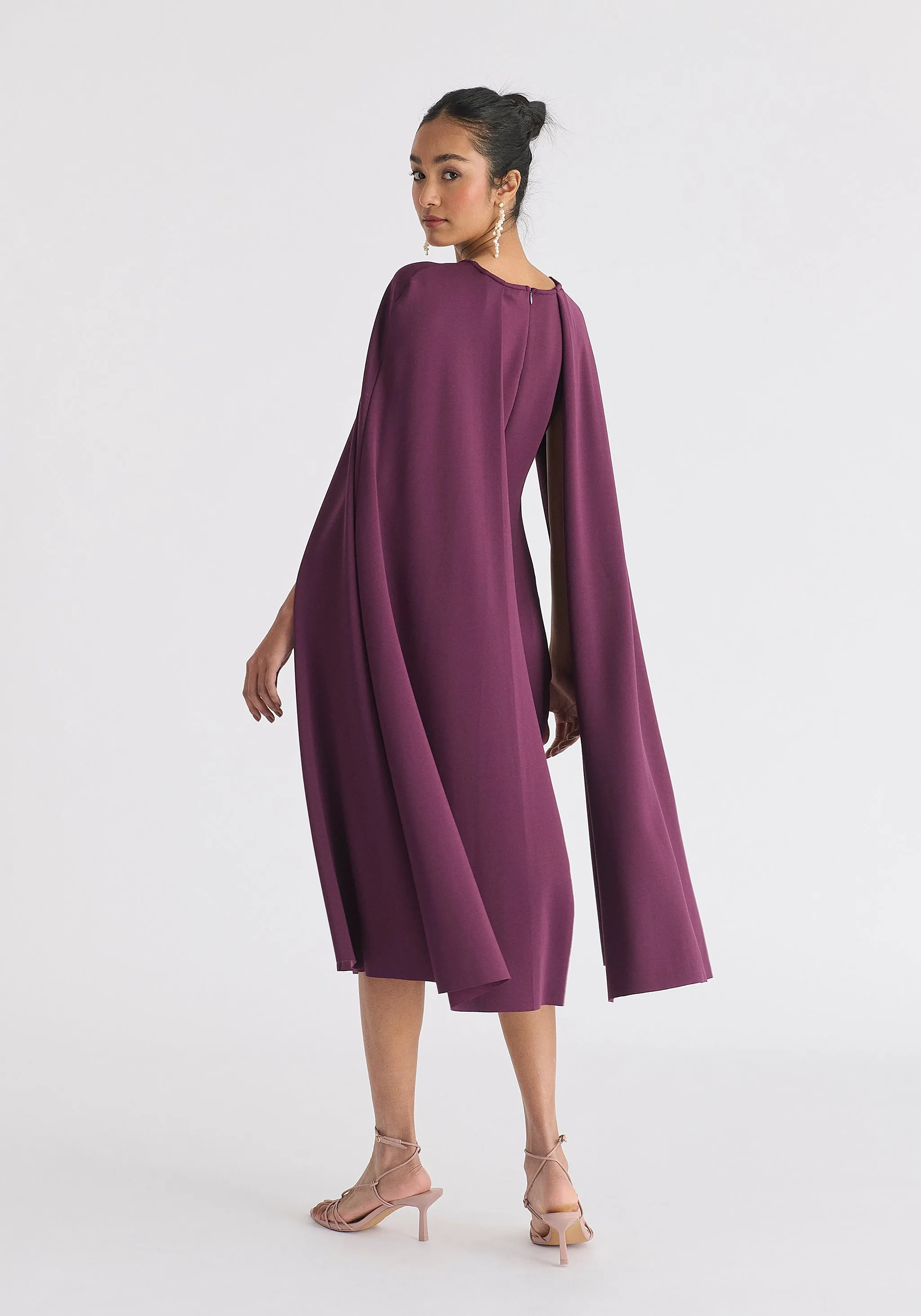 Cape Sleeves Dress with Waist Details