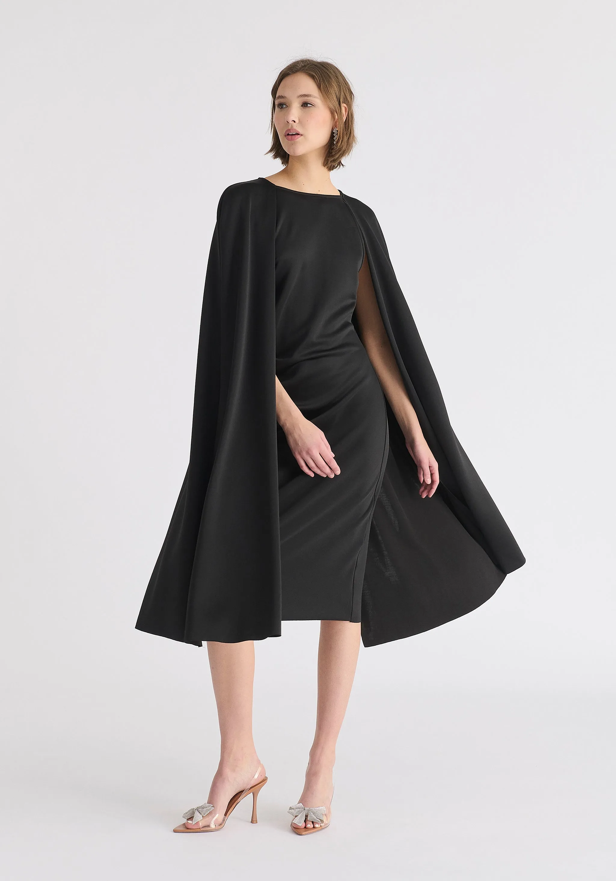 Cape Sleeves Dress with Waist Details