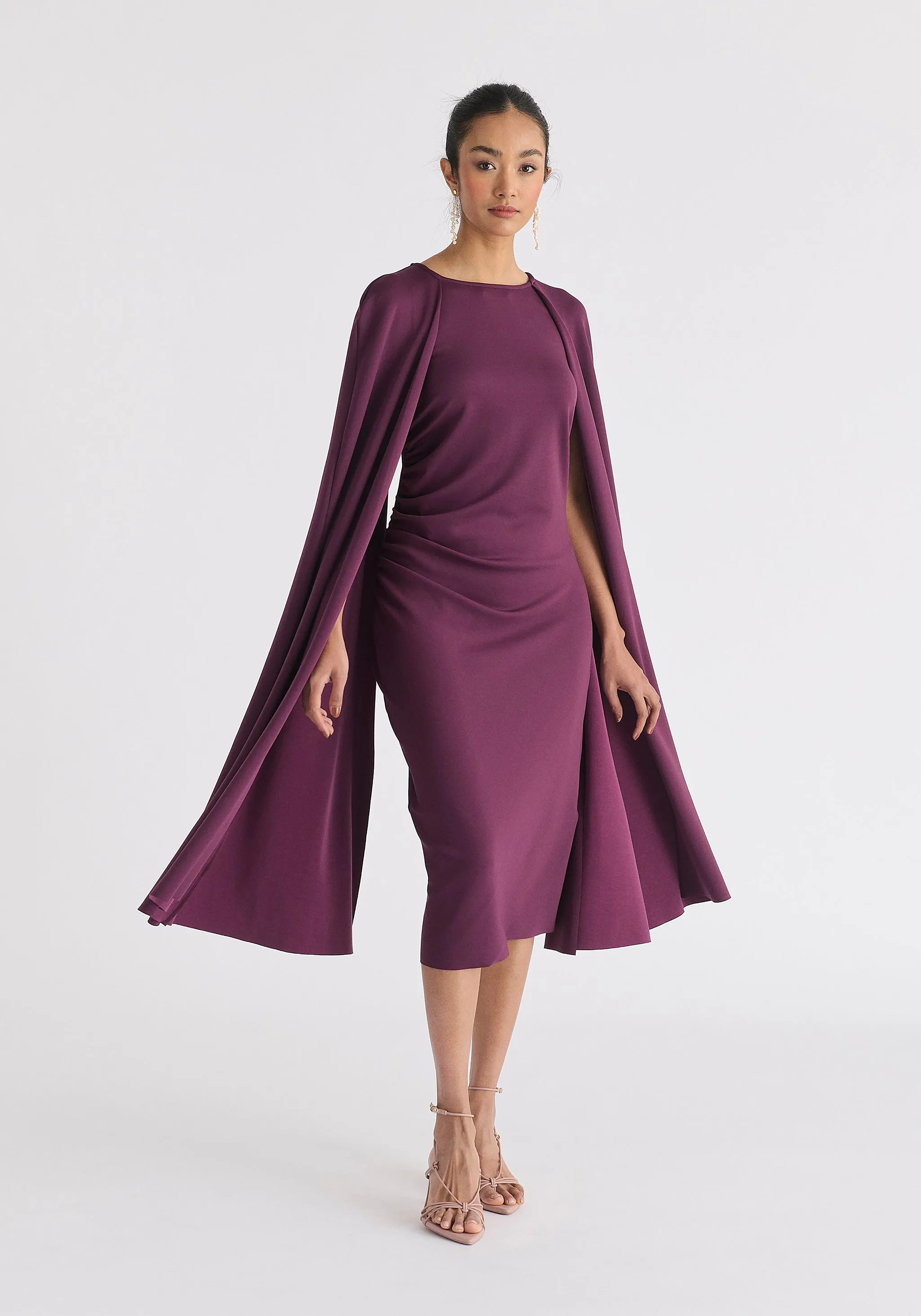 Cape Sleeves Dress with Waist Details