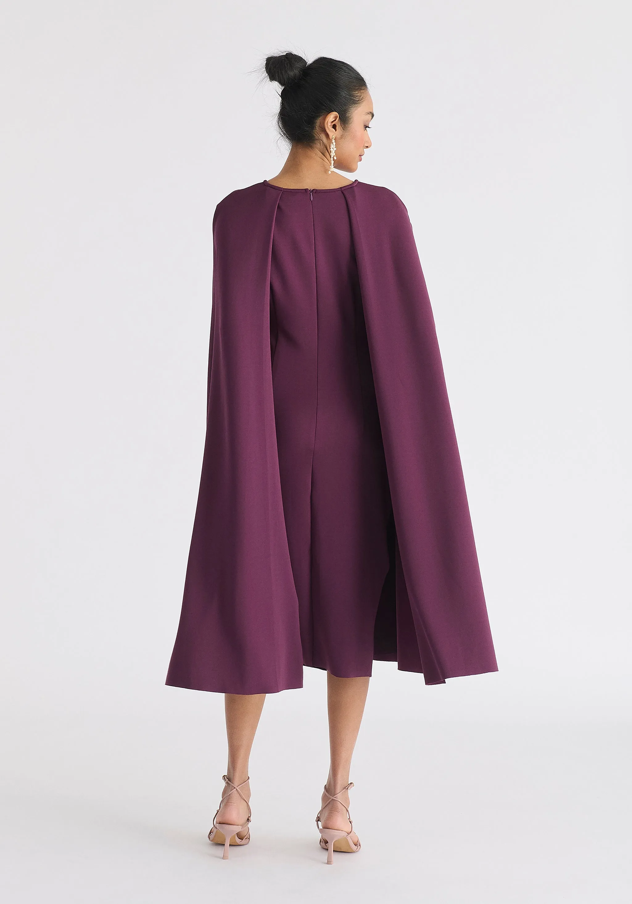 Cape Sleeves Dress with Waist Details