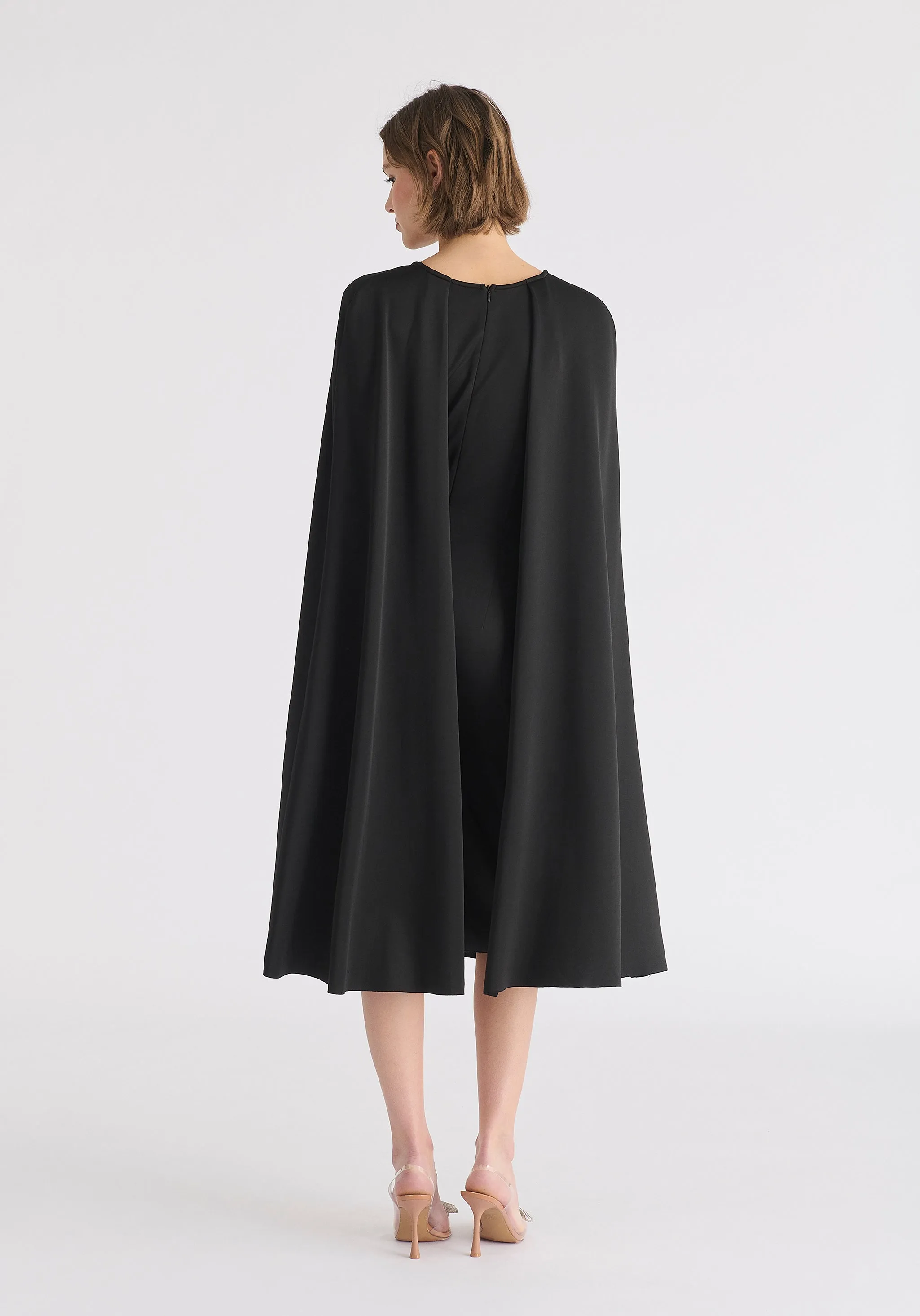 Cape Sleeves Dress with Waist Details