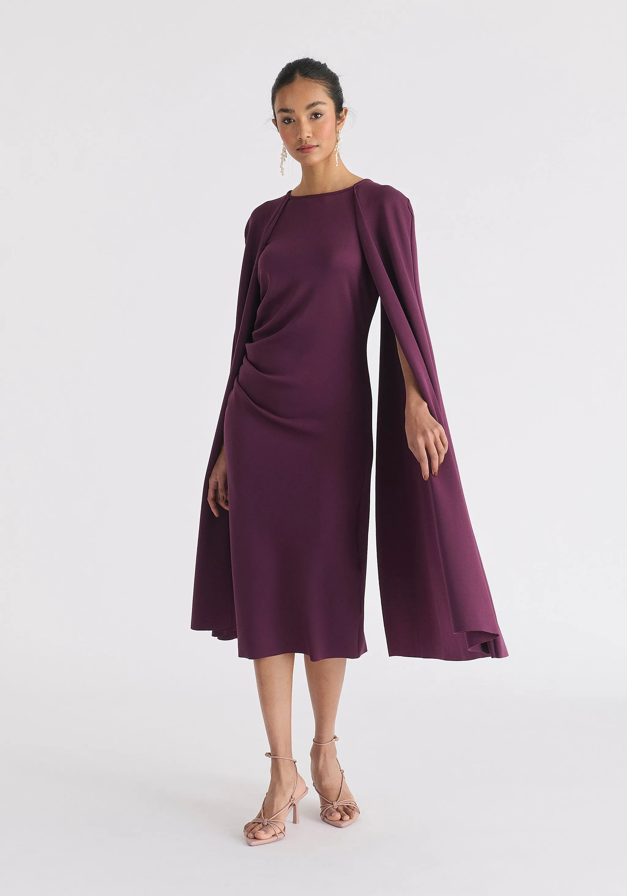 Cape Sleeves Dress with Waist Details