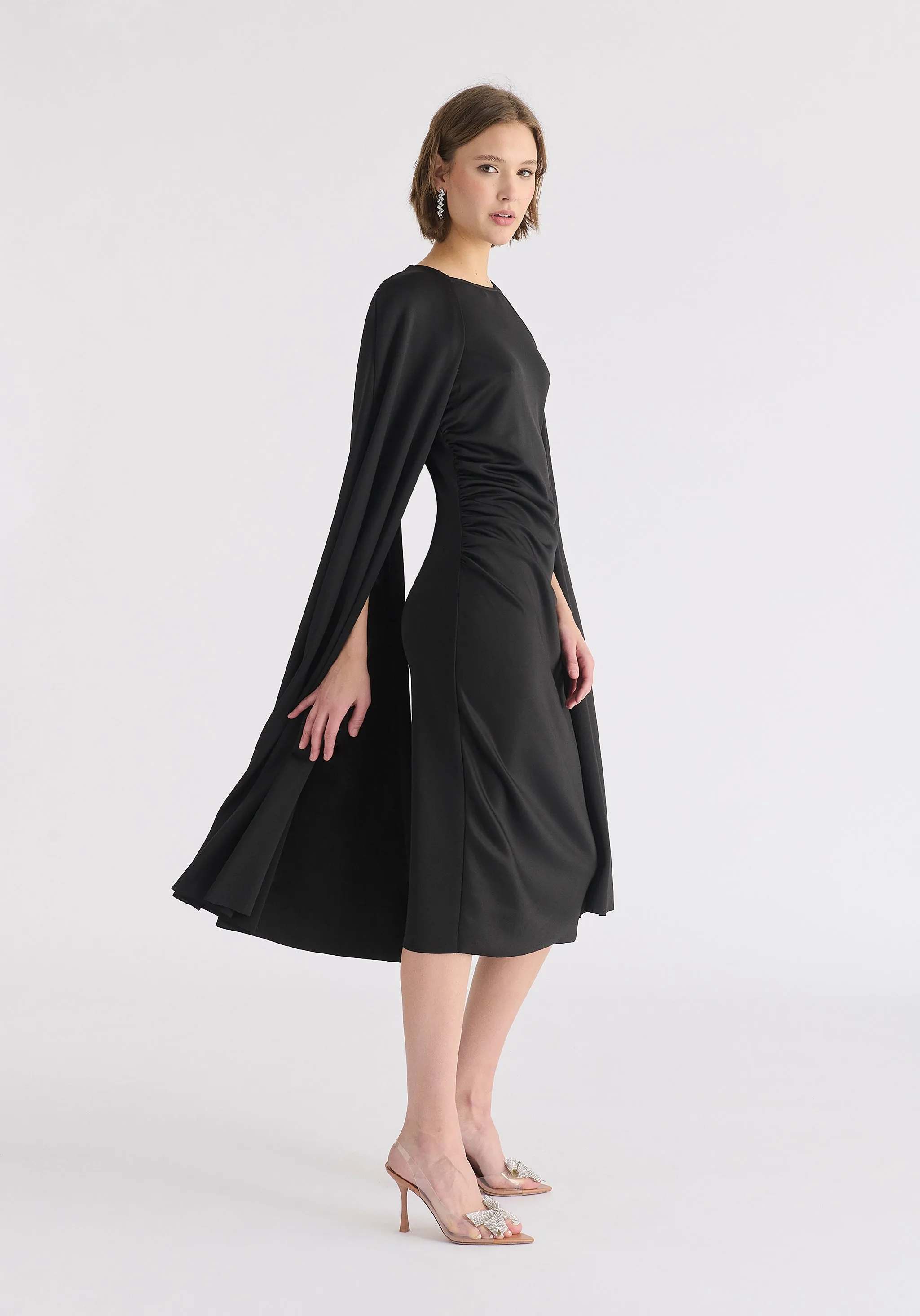 Cape Sleeves Dress with Waist Details