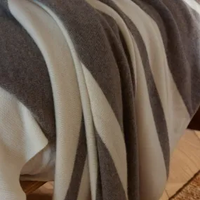 Cashmere Stripe Knit Blanket - Taupe Melange/White