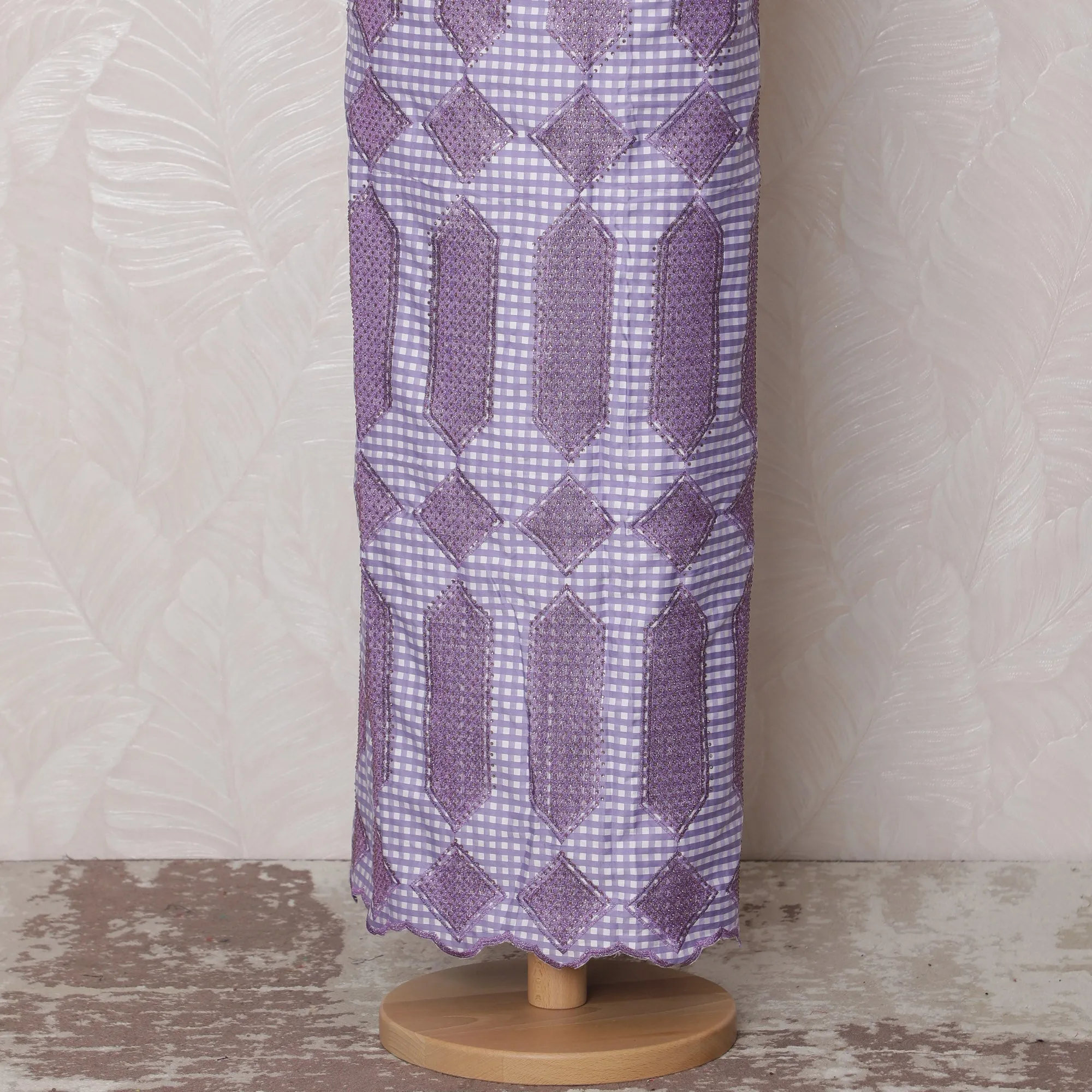 Charming Lavender Blended Cotton Fabric with Geometric Embroidery - Last Piece of 3.0 Meters, 110 cm Width-D19776