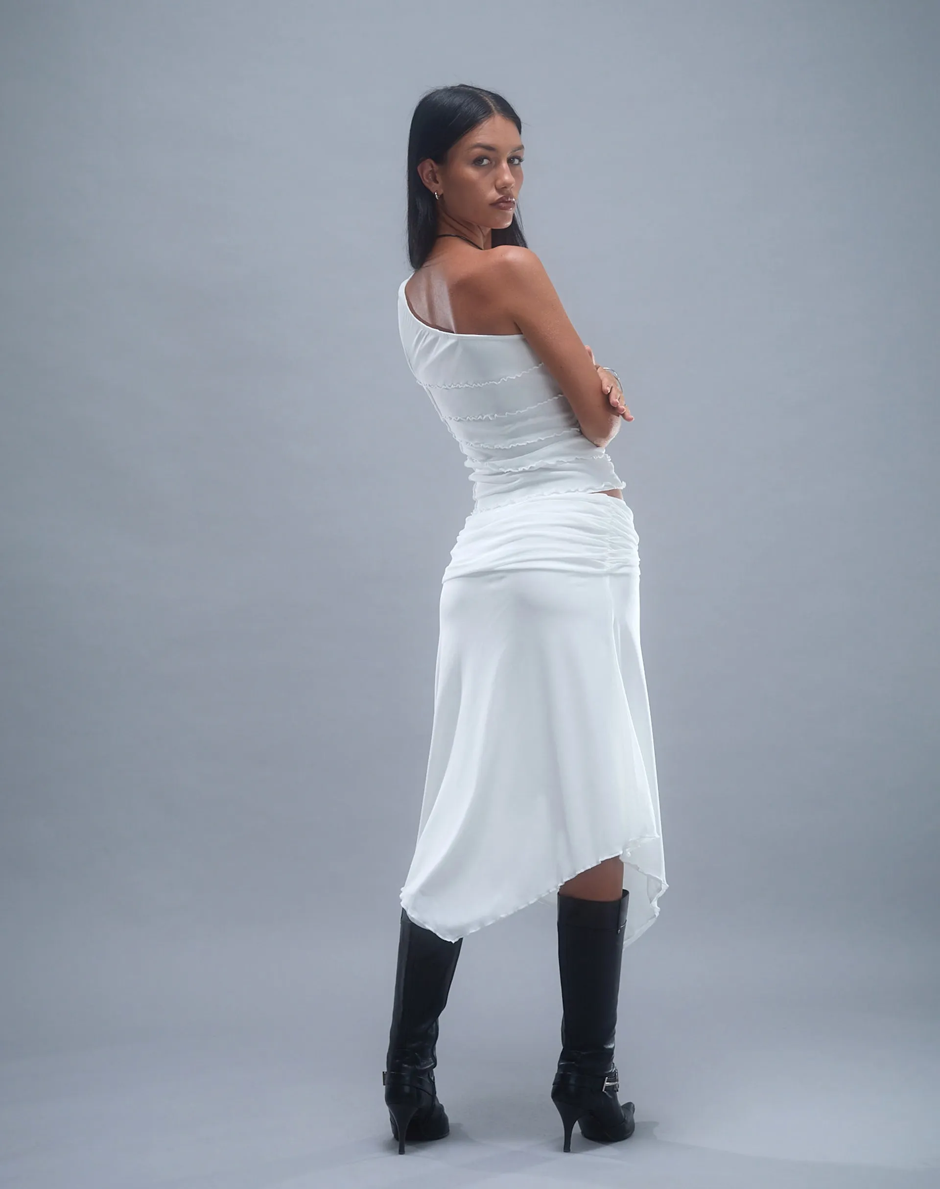 Chenoa Midi Side Split Skirt in Ivory