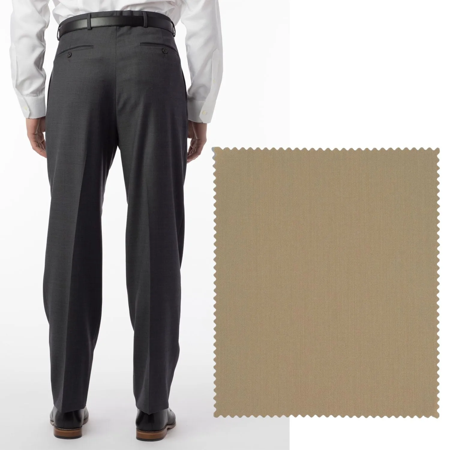 Comfort-EZE Micro Nano Performance Gabardine Trouser in Tan, Size 42 (Manchester Pleated Model) by Ballin