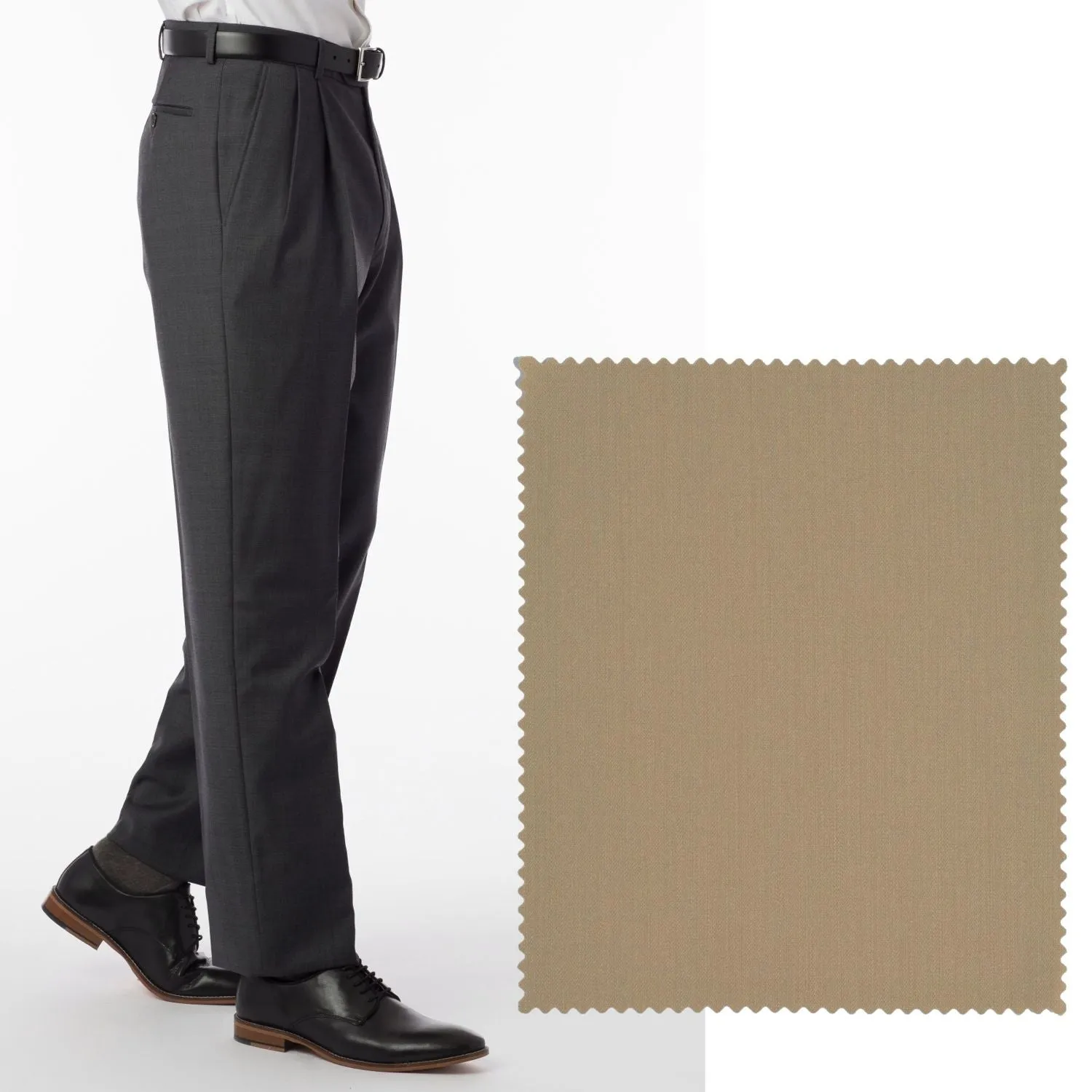 Comfort-EZE Micro Nano Performance Gabardine Trouser in Tan, Size 42 (Manchester Pleated Model) by Ballin