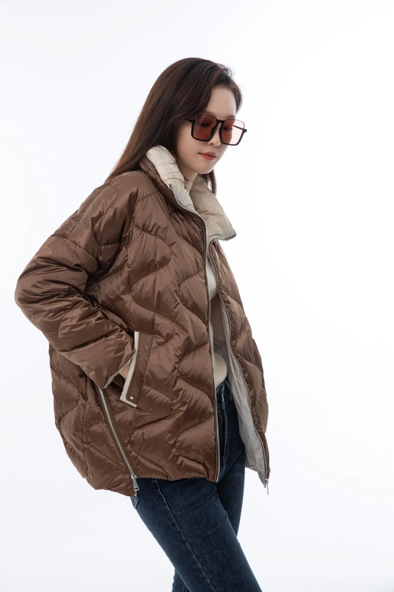 Contrasting Dark Brown Down Jacket