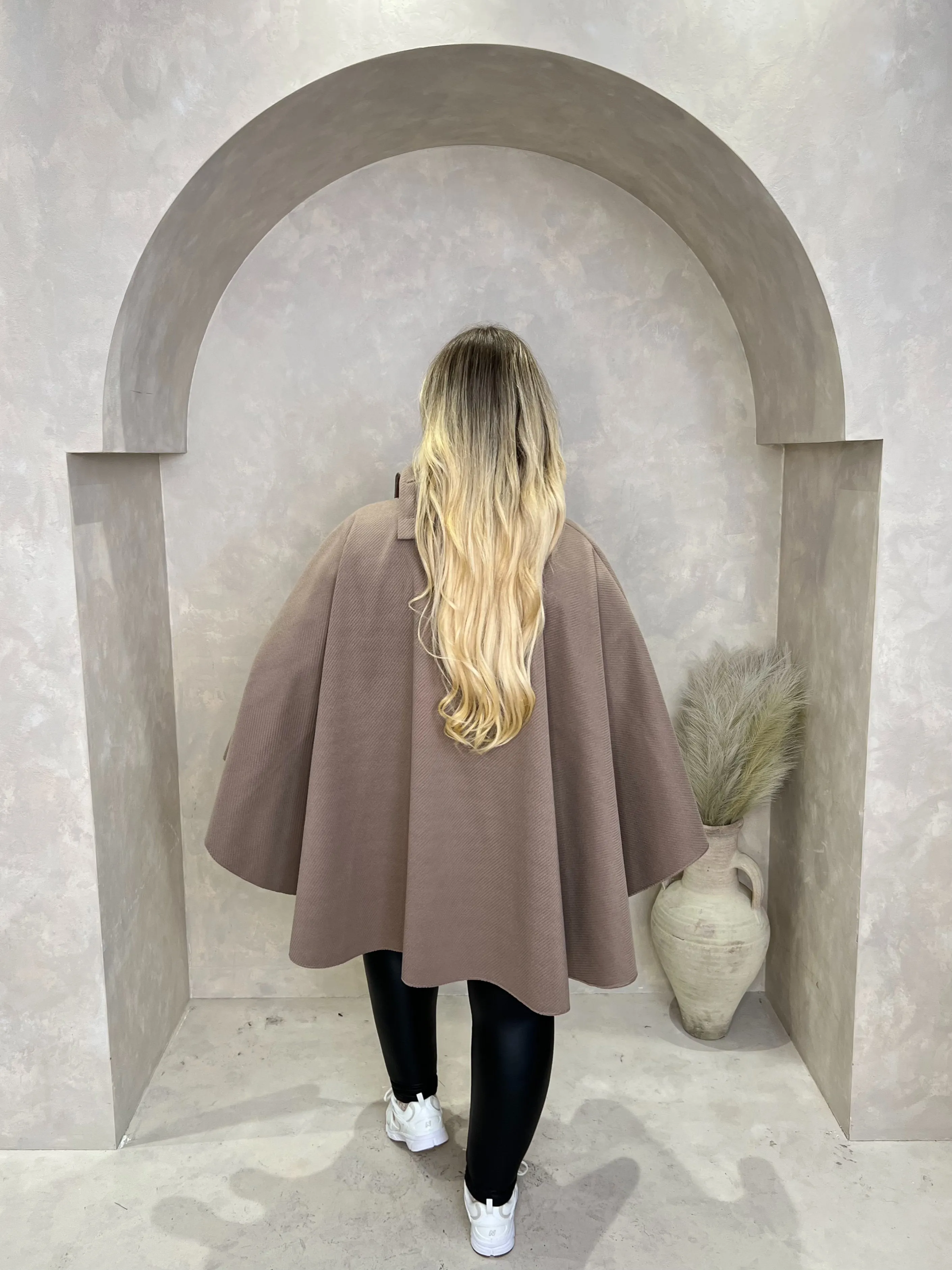 Curve Mocha Button Neck Cape