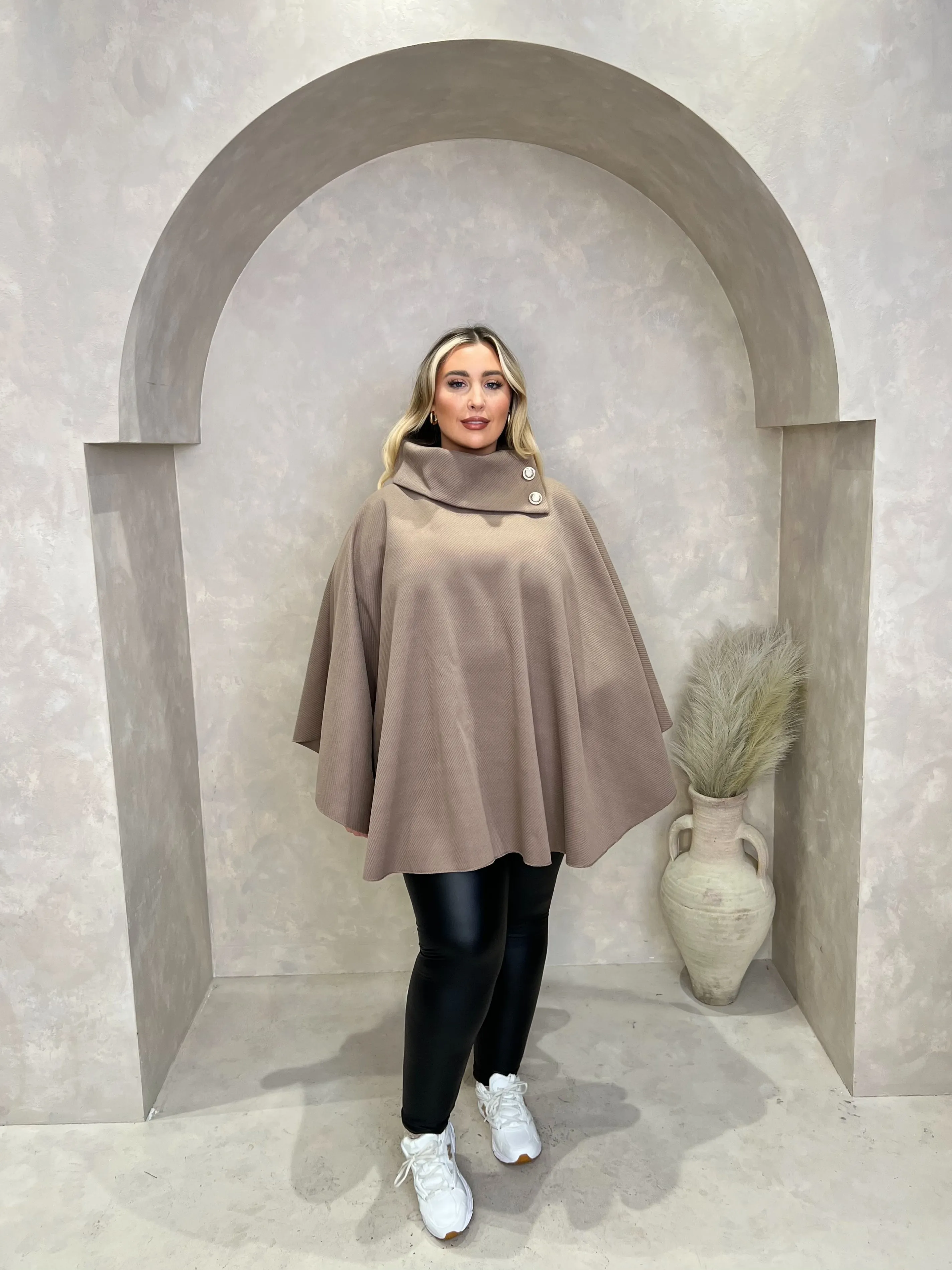 Curve Mocha Button Neck Cape