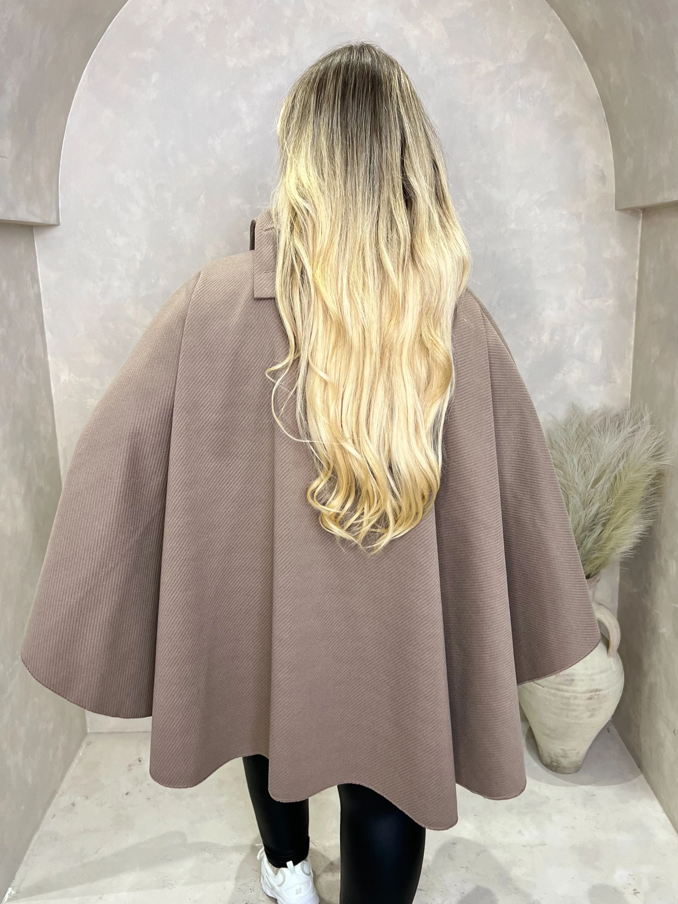 Curve Mocha Button Neck Cape