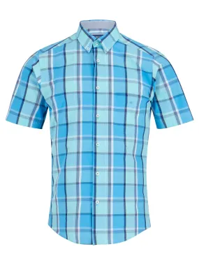 Daniel Grahame Short Sleeve Checked Casual Shirt - Blue/Teal