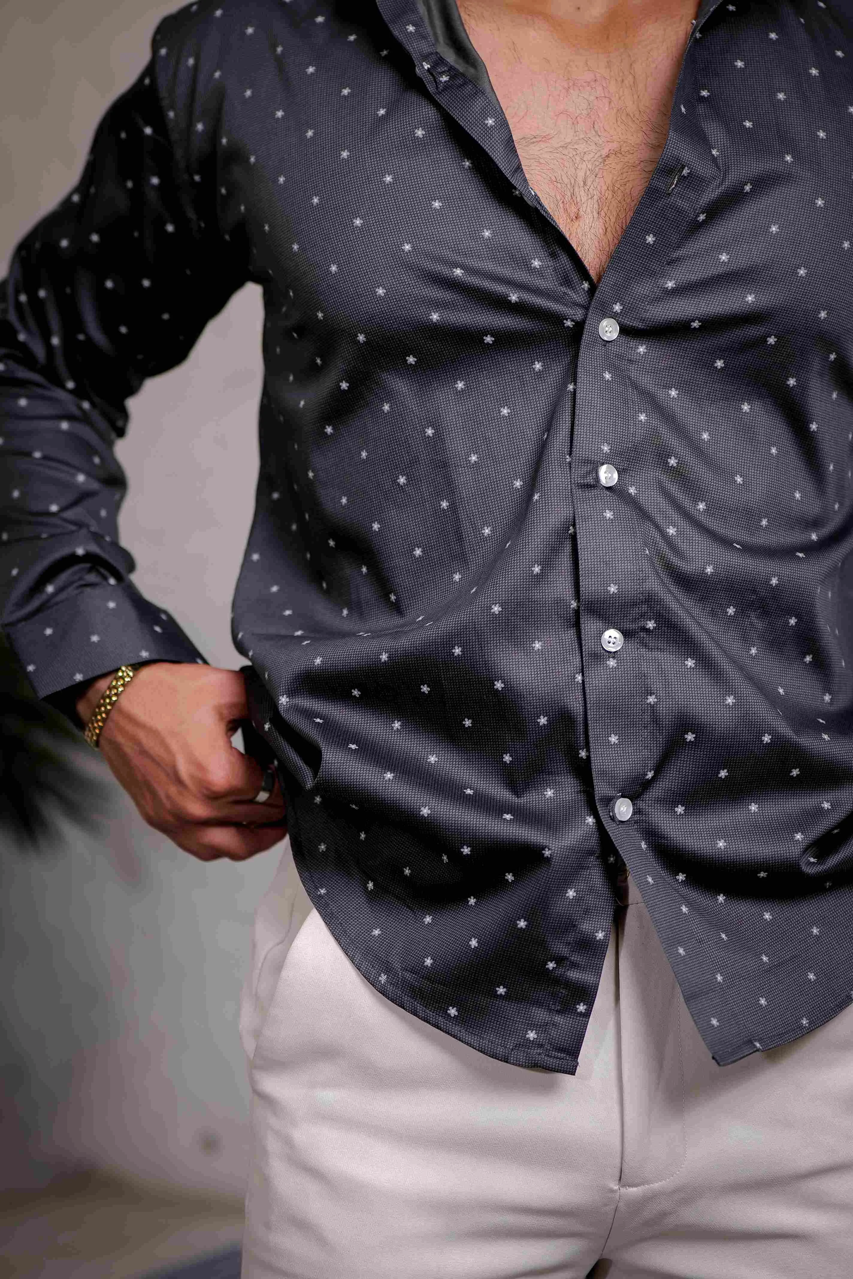 Dark Grey Satin Print Premium Shirt