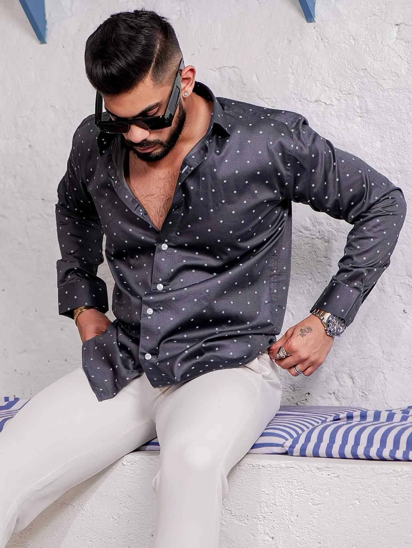 Dark Grey Satin Print Premium Shirt