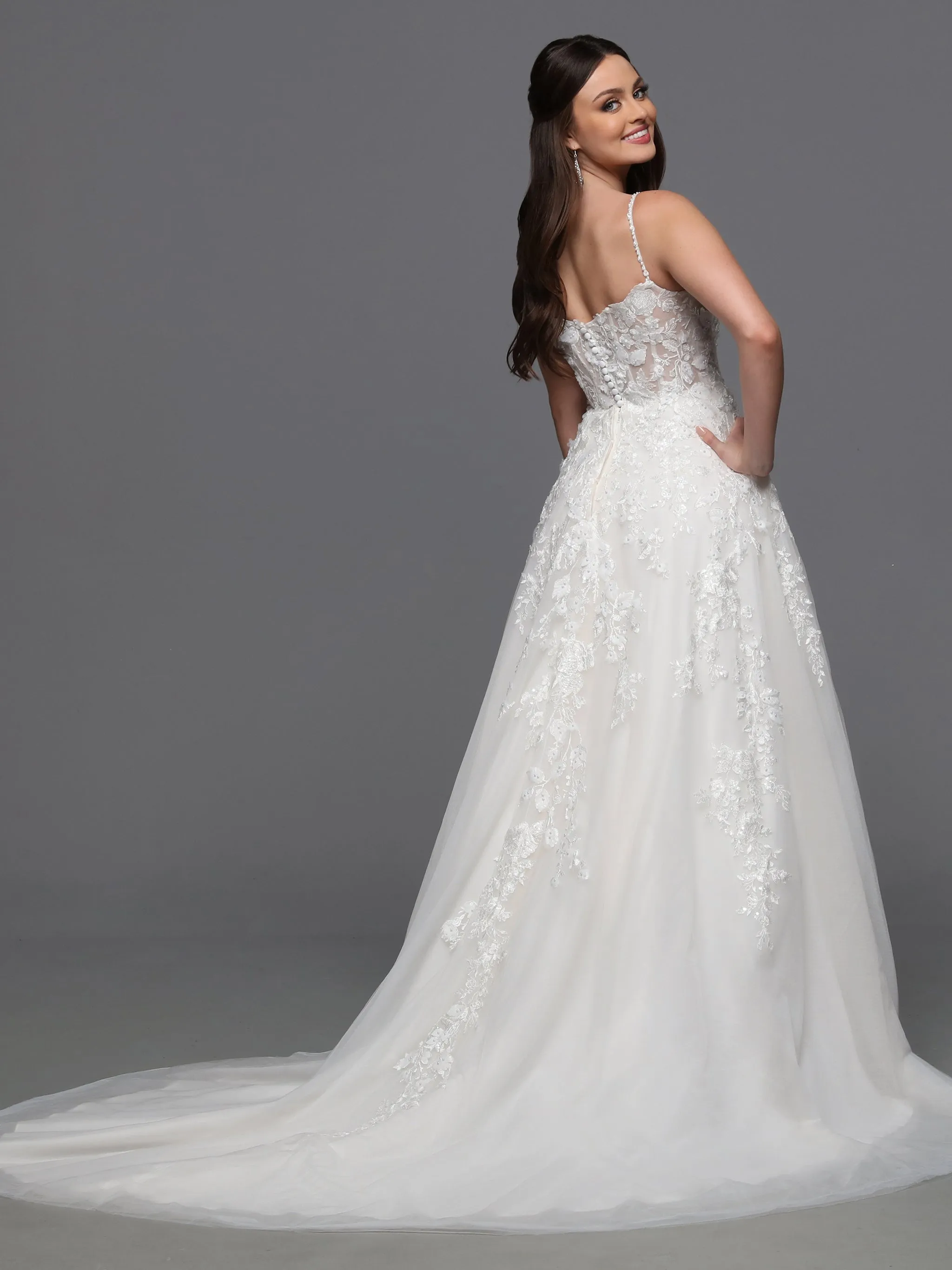 Davinci Bridal 50834 3D Lace A Line Wedding Dress Cape Sleeves Sheer Beaded Bridal Gown