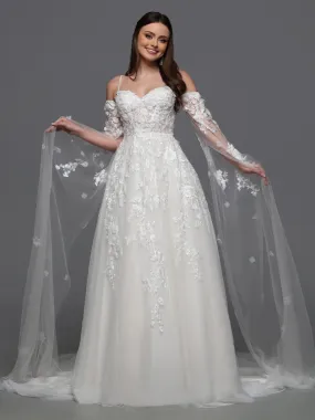 Davinci Bridal 50834 Size 16 Ivory/Nude 3D Lace A Line Wedding Dress Cape Sleeves Sheer Beaded Bridal Gown