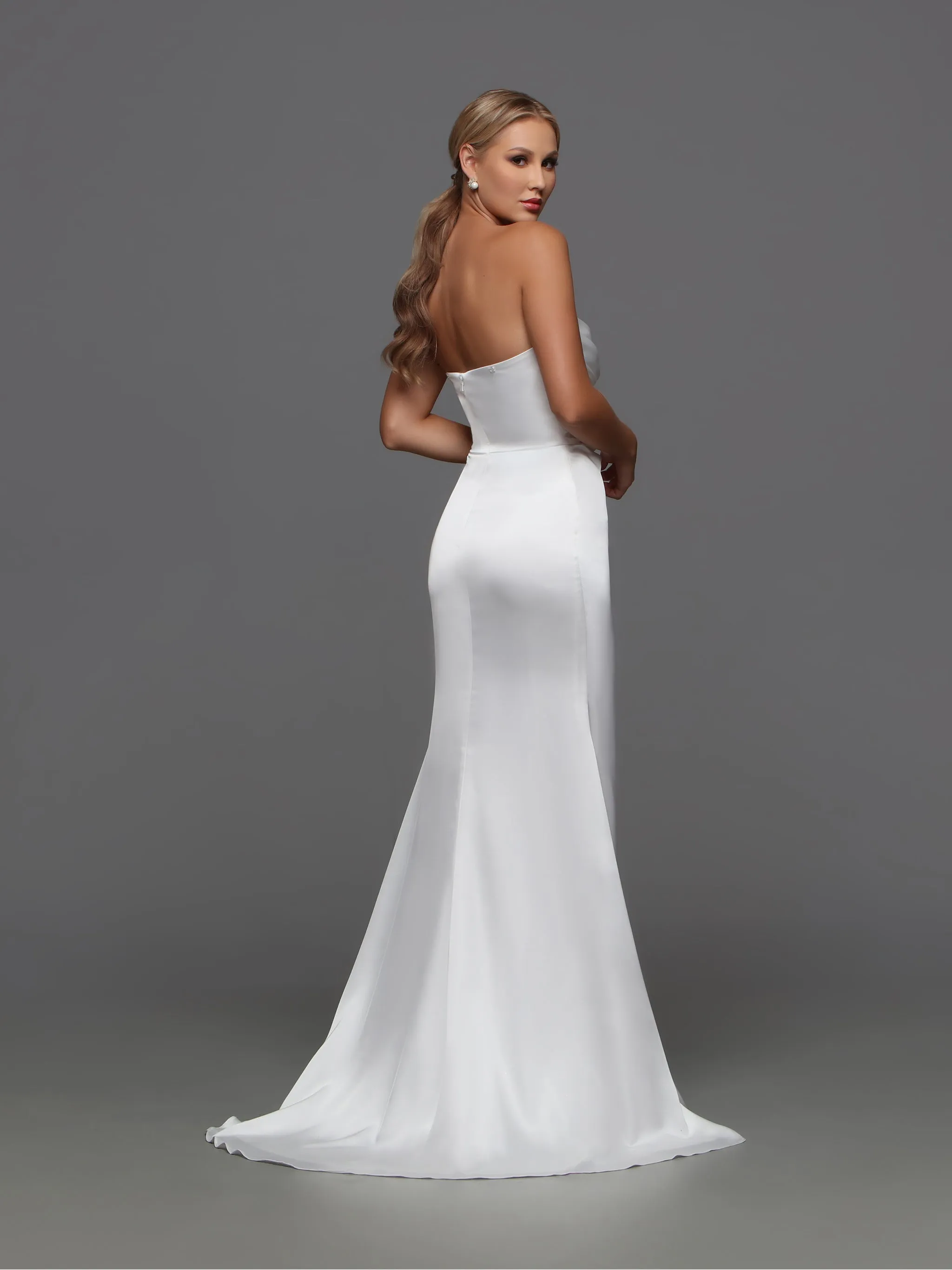 Davinci F125 Fitted Satin Wedding Dress off the Shoulder Cape Bridal Gown Slit Strapless