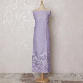 Delicate Lavender Blended Cotton Fabric with White Floral Embroidery - Last Piece of 3.0 Meters, 110 cm Width-D19783