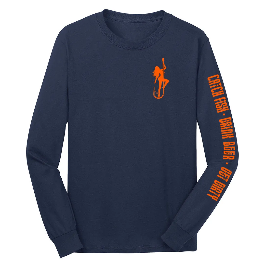 Dirty Hooker Classic Orange Long Sleeve Navy T-Shirt