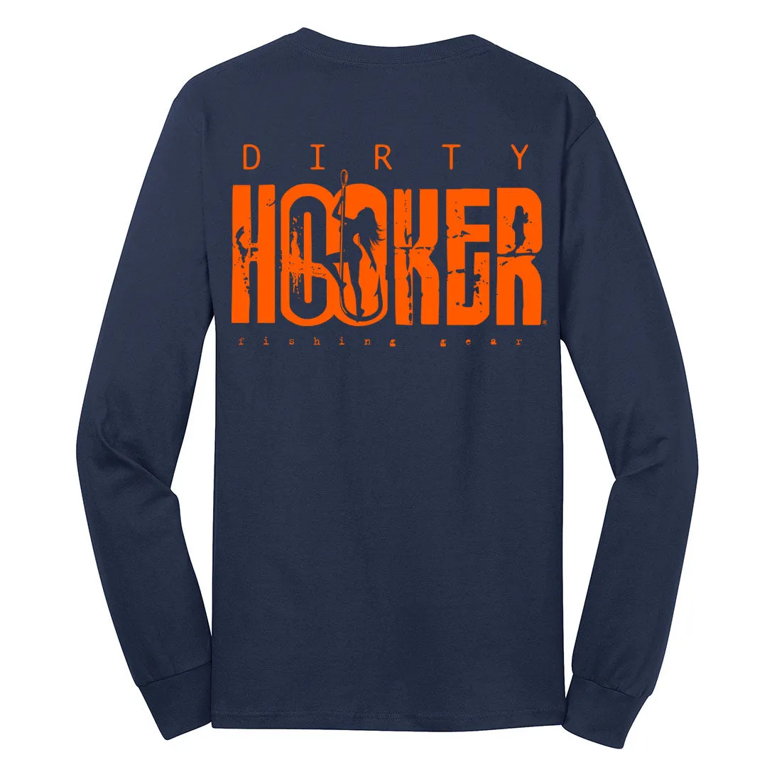 Dirty Hooker Classic Orange Long Sleeve Navy T-Shirt