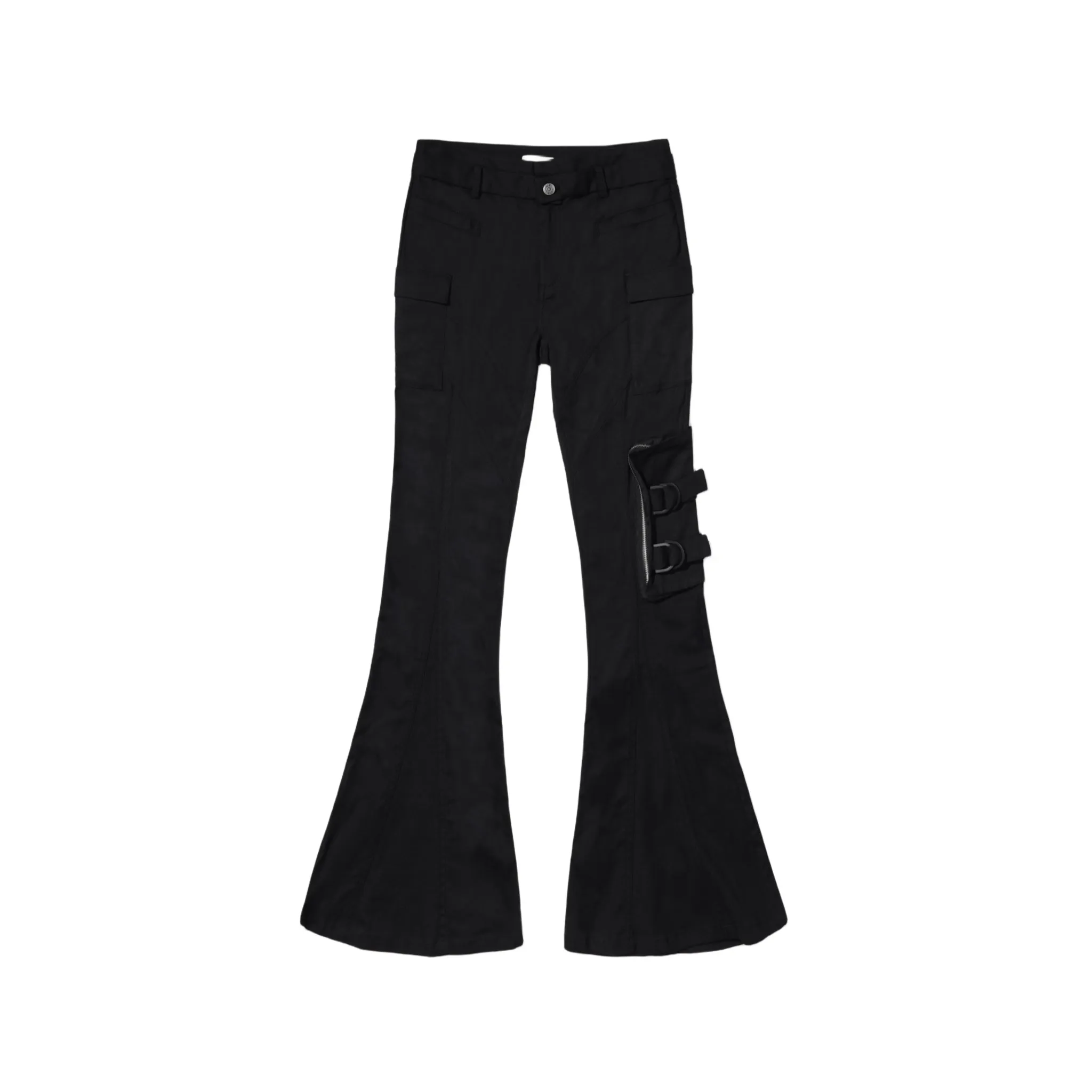 Double-waistband Fitted Cargo Trousers in Black