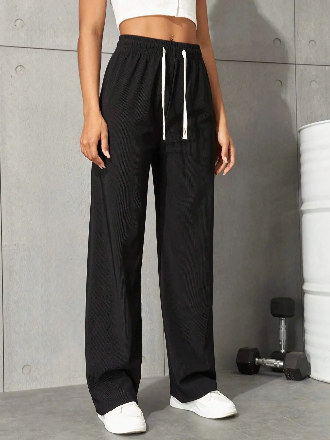 Drawstring Waist Flap Pocket Wide Leg Cargo Pants