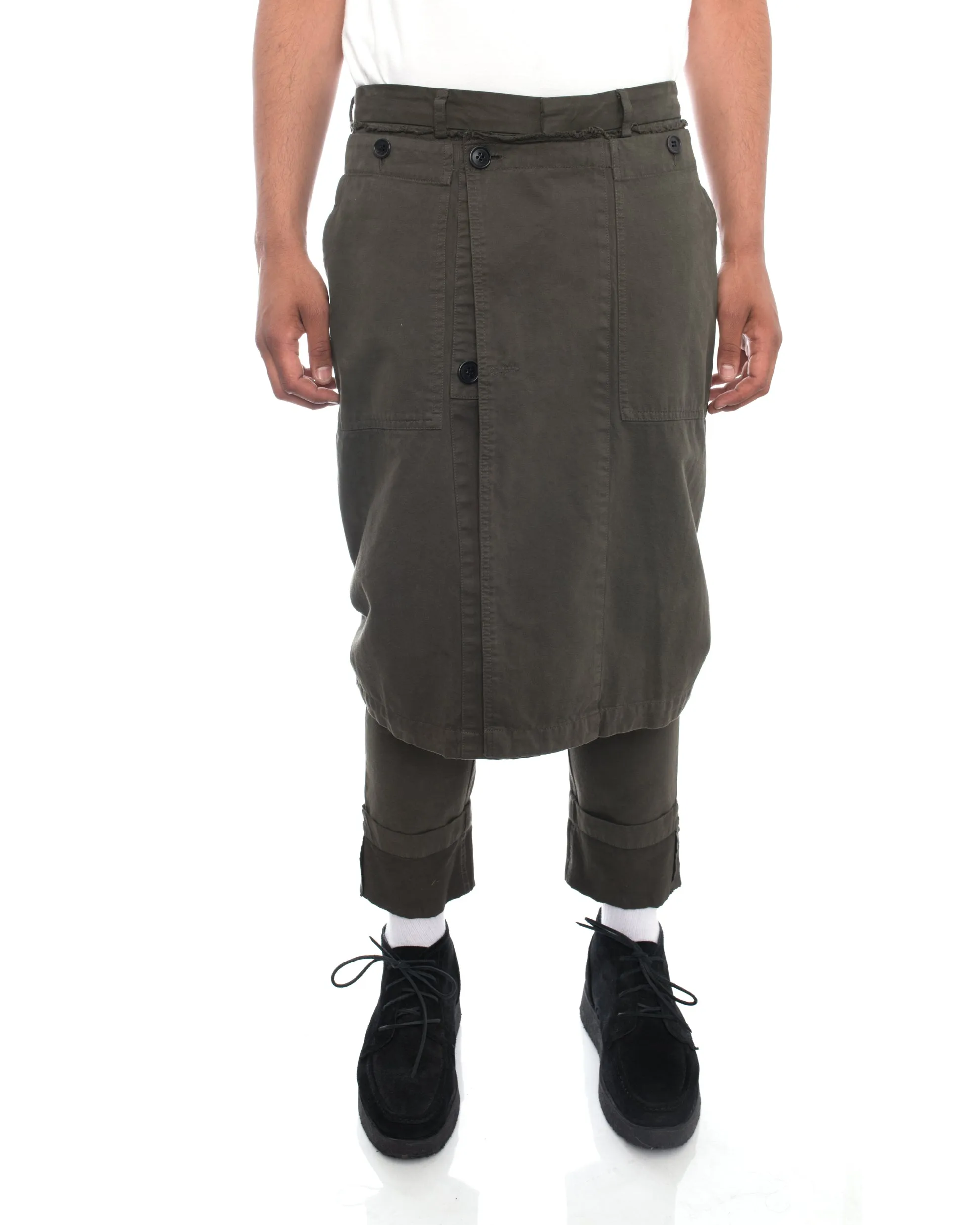 Dries Van Noten Perrish Skirted Cargo Pants in Khaki Green - 30