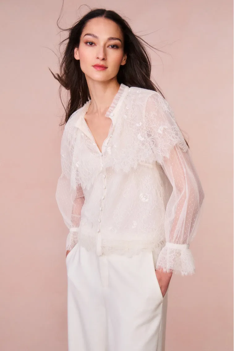 Duquette Sheer Lace Top - IVORY