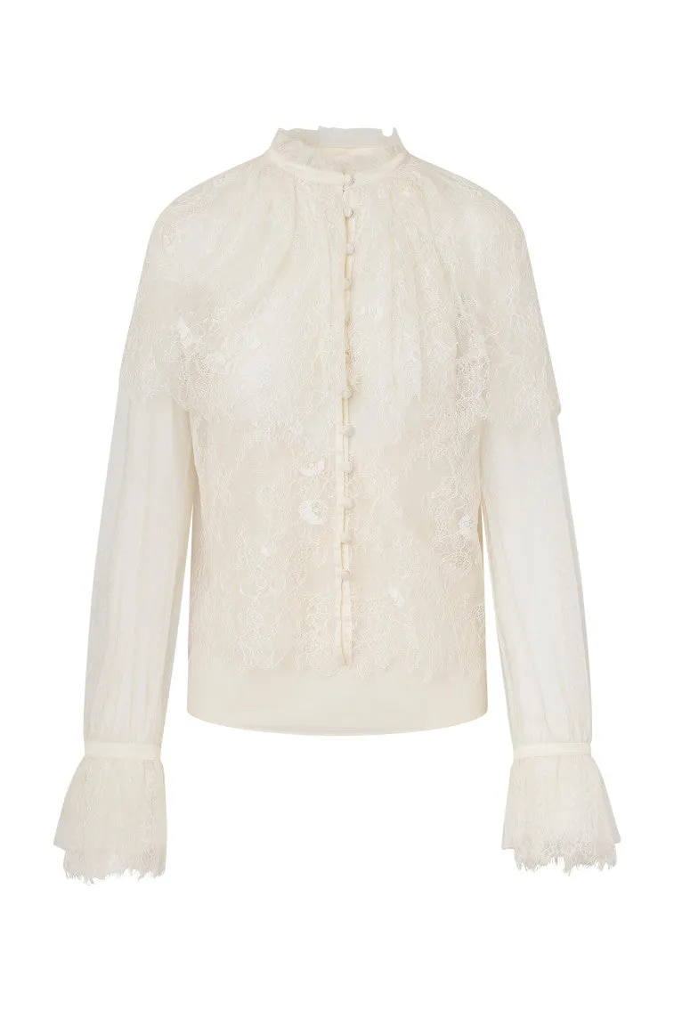 Duquette Sheer Lace Top - IVORY