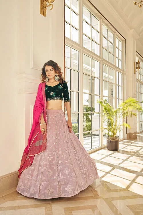 Dusty Pink Georgette Thread With Sequince Embroidered Lehenga Choli