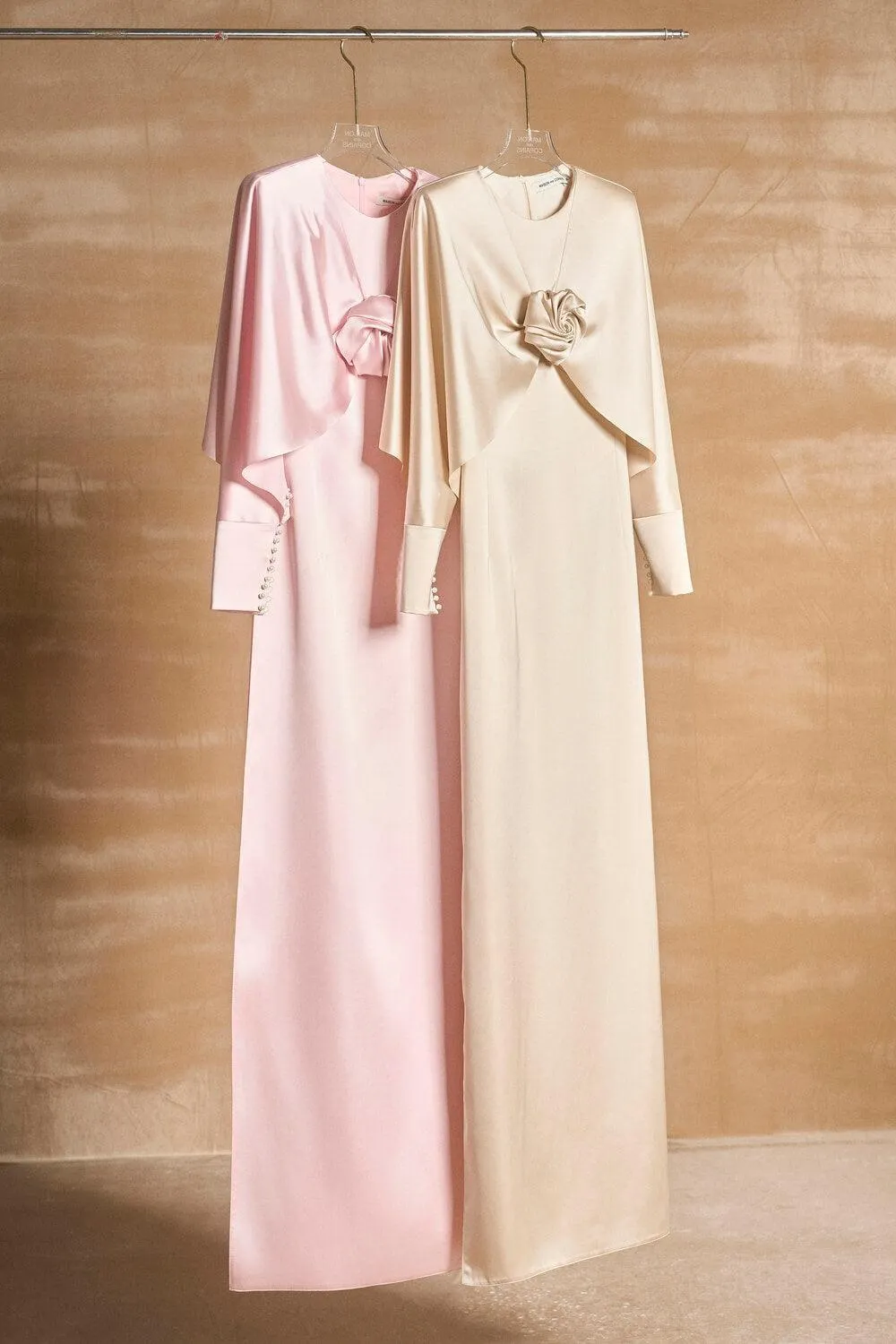 Earline Sheath Cape Sleeved Satin Floor Length Ao Dai