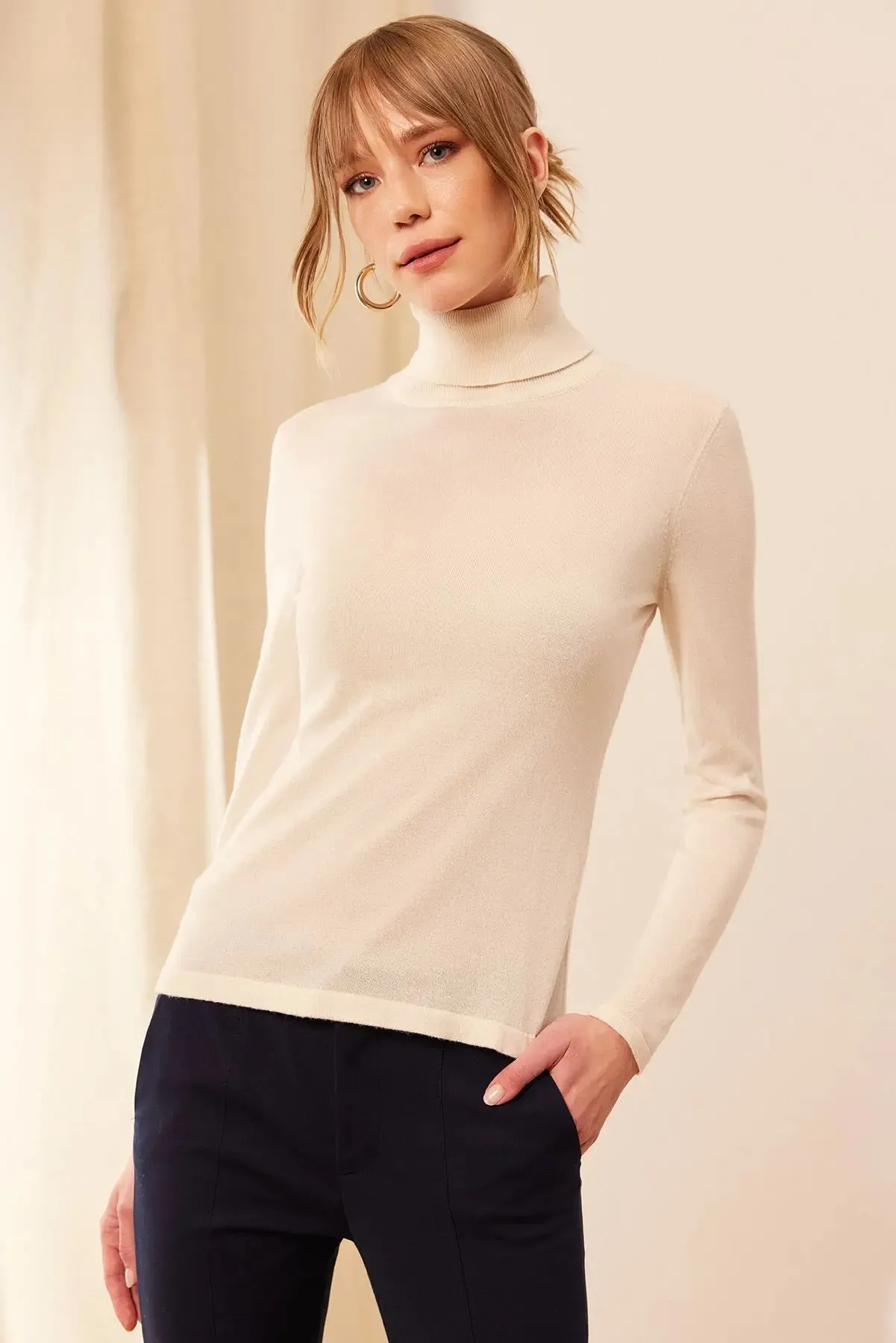 Ecru Silk and Cashmere Women's Knitwear