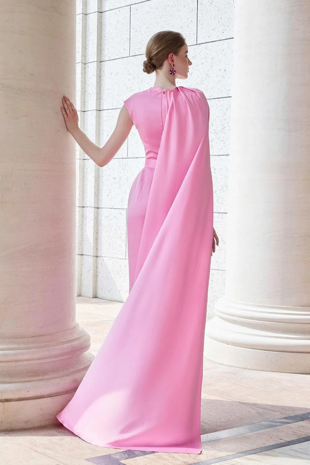 Efflores Pegged Round Neck Silk Floor Length Dress