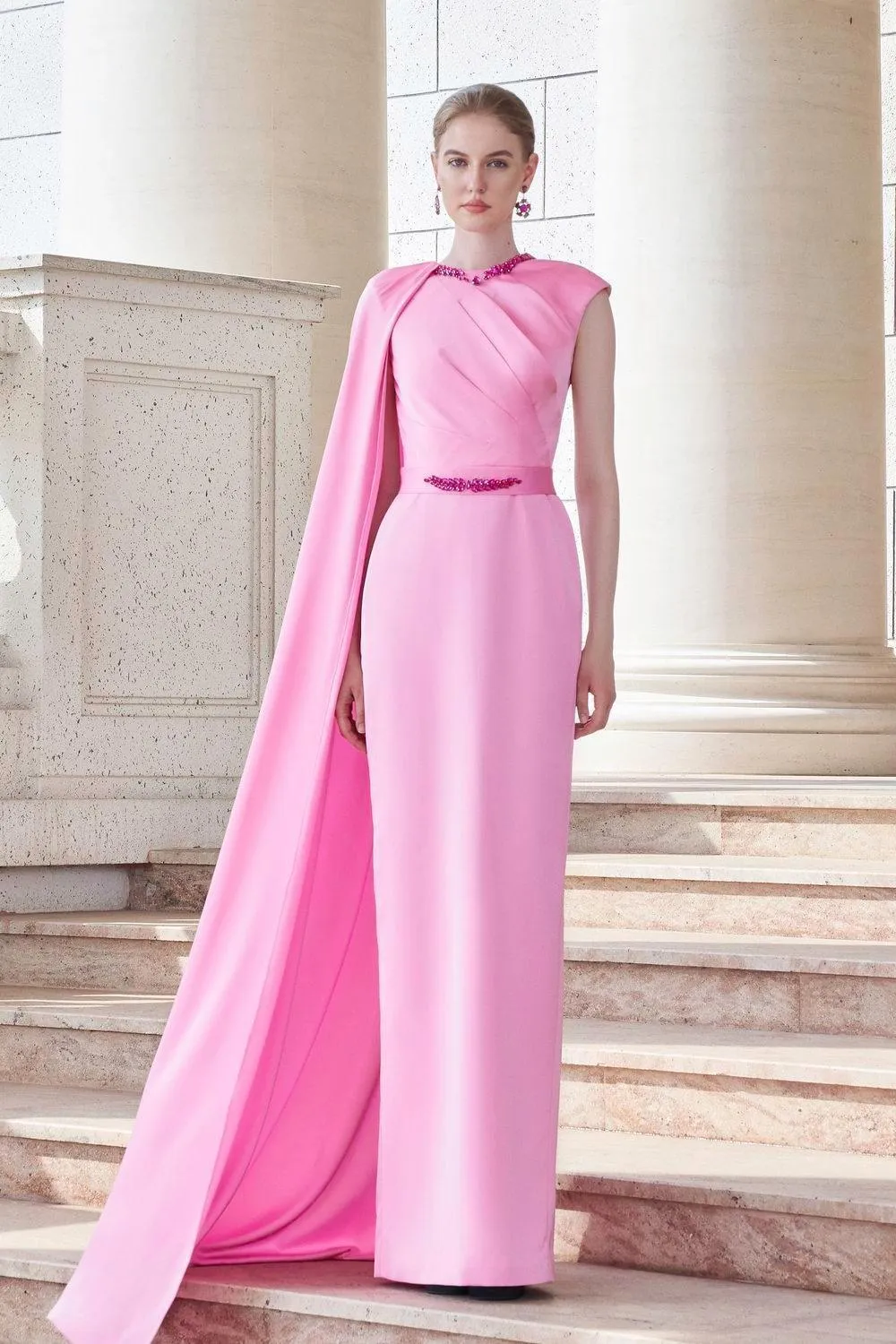 Efflores Pegged Round Neck Silk Floor Length Dress