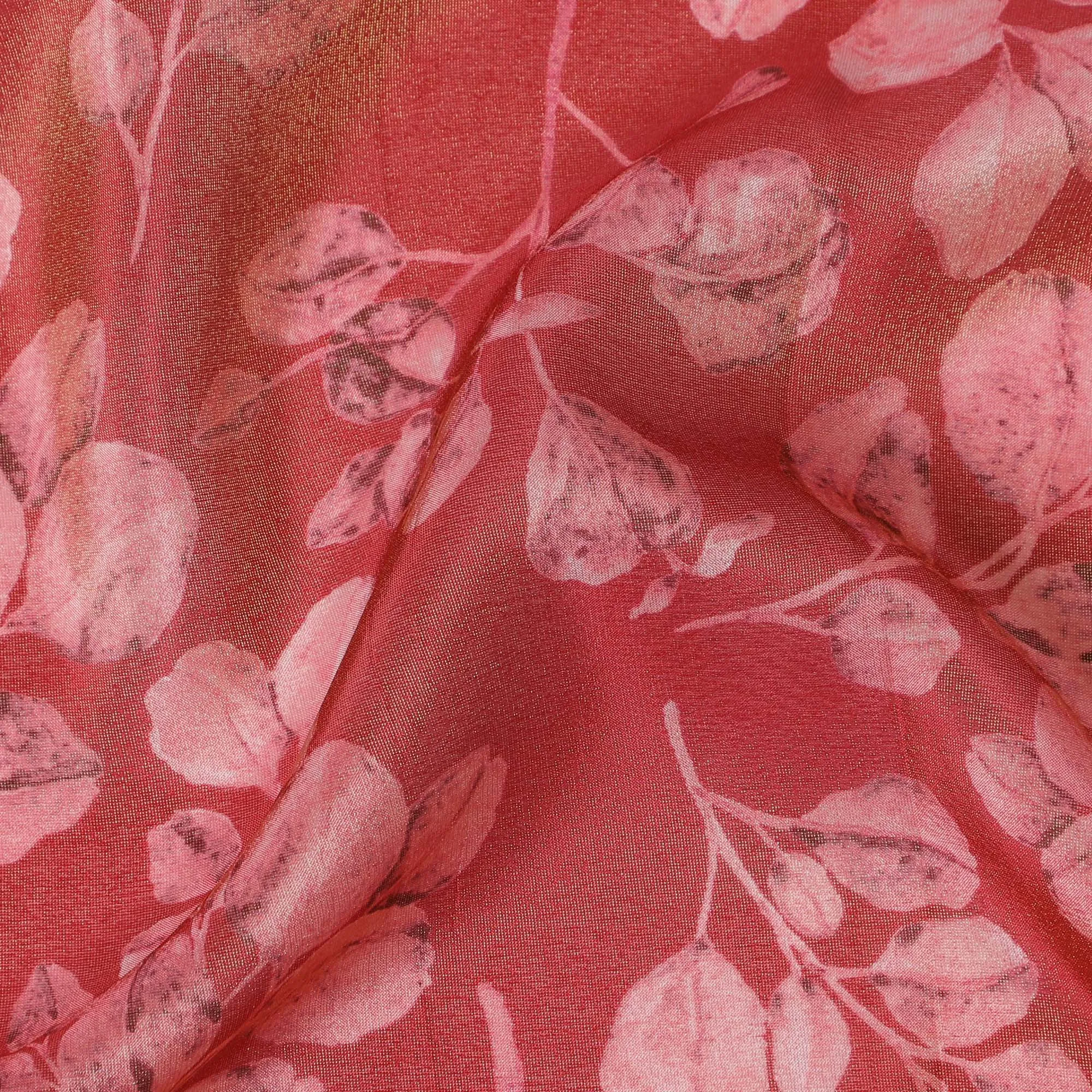 Elegant Coral Pink Floral Organza Fabric - 110cm Wide, Sheer Lightweight Design for Dresses & Décor-D18936