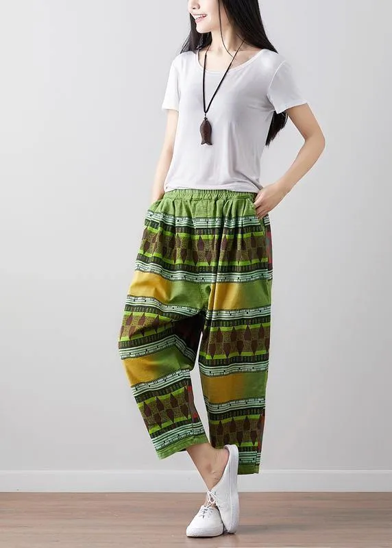 Elegant green linen pants Fitted Summer Vintage High Waist Pants