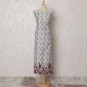 Elegant White Blended Cotton Fabric with Maroon Floral Embroidery - Last Piece of 3.0 Meters, 110 cm Width-D19781