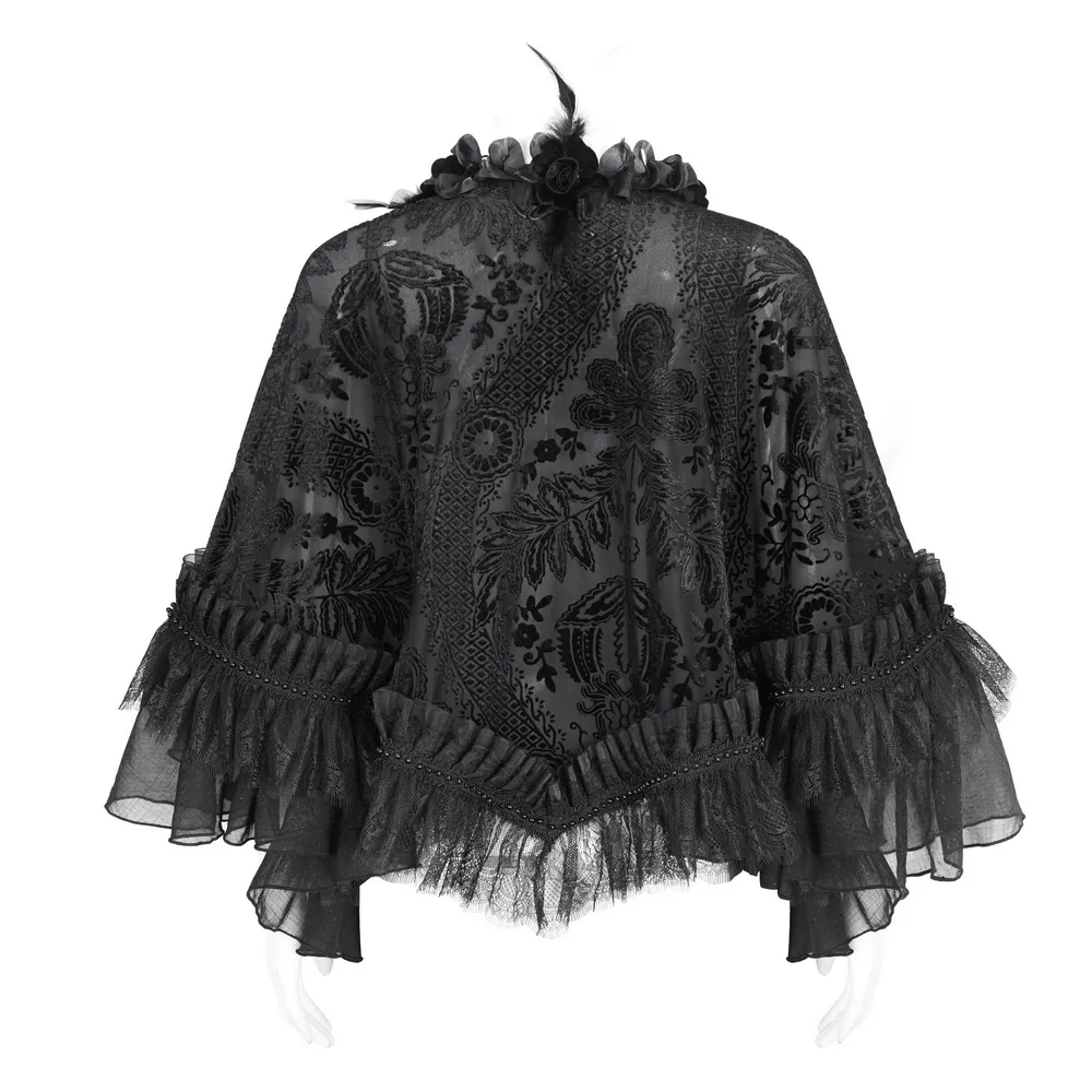 Elegant Women's Black Lace Cape with Gothic Flowers