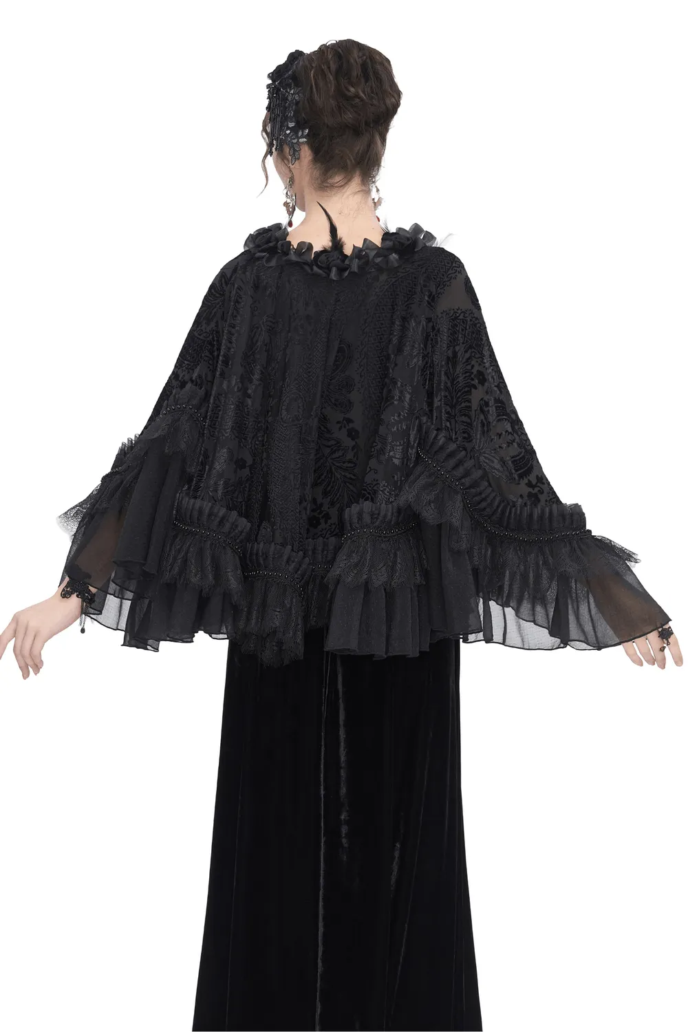 Elegant Women's Black Lace Cape with Gothic Flowers