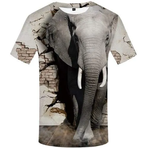 Elephant T shirts Men Animal T-shirts Graphic Wall Tshirt Printed Abstract T-shirts 3d Gray T shirts Funny Short Sleeve T shirts